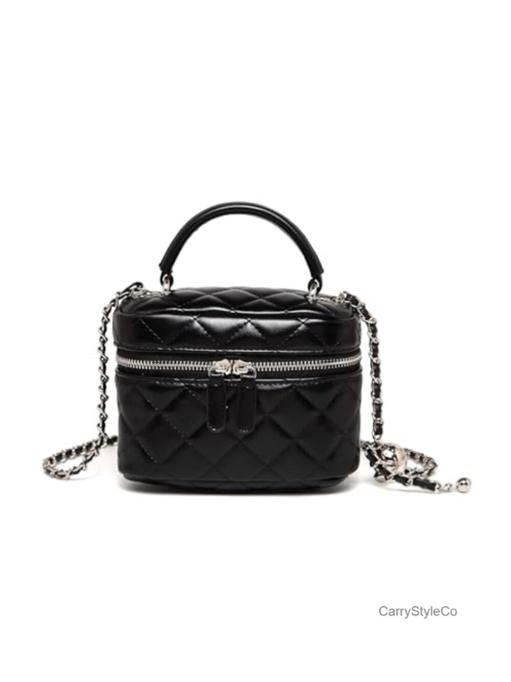 Mini Quilted Faux Leather Crossbody Bag 3-Way Chain Strap Zip Box Satchel